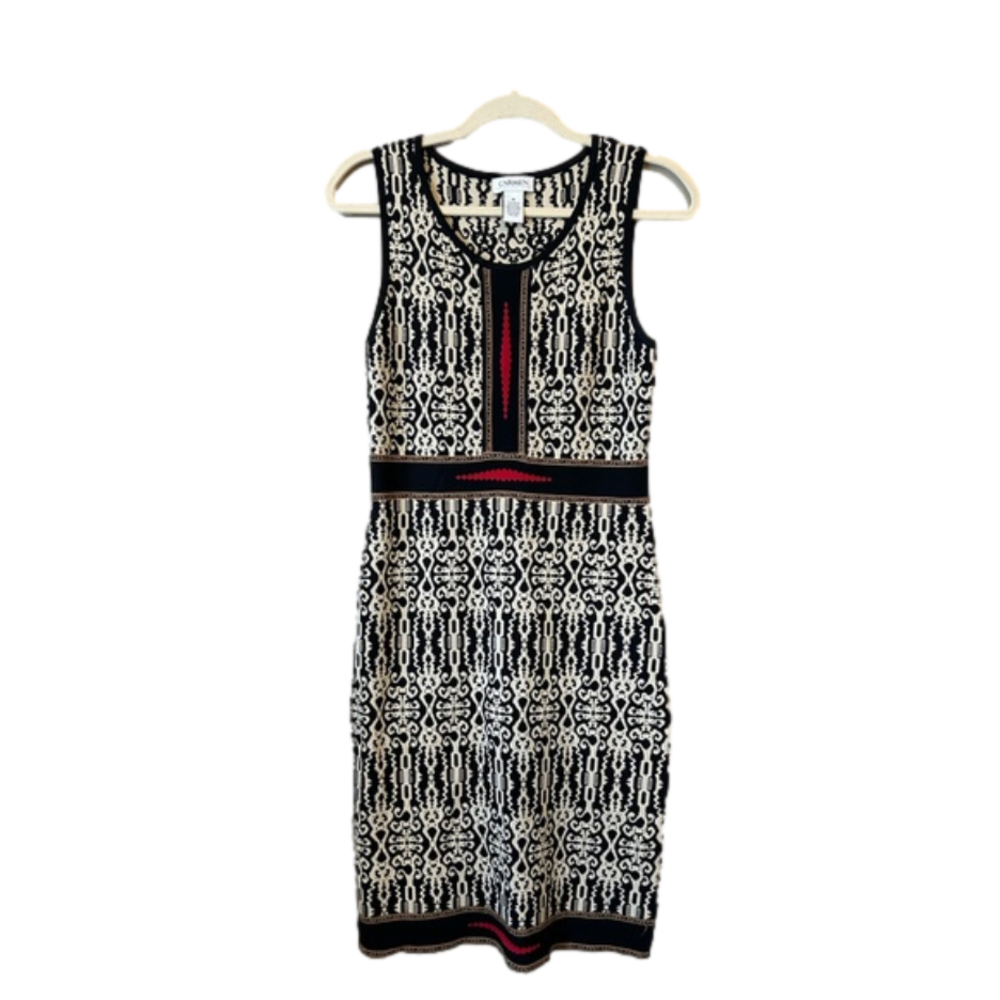 Carmen Marc Valvo patterned slit sleeve knee length party dress size medium